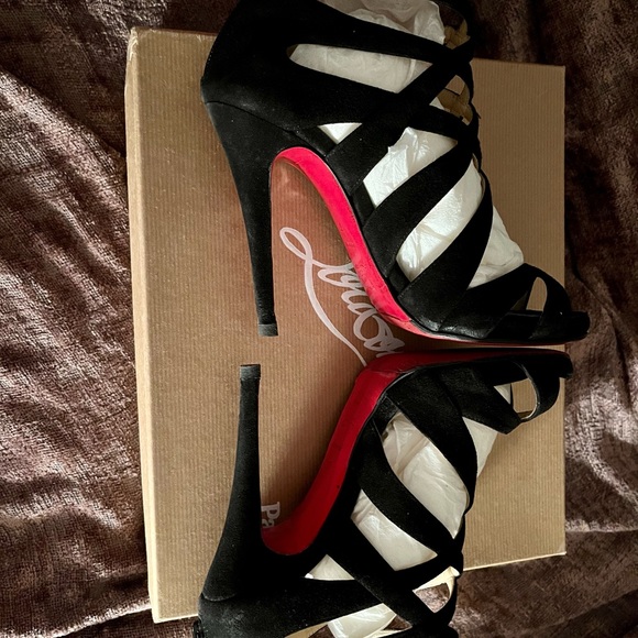 Christian Louboutin Black Suede BALOTA 120 mm Stilleto Booties sz 37/7 - Picture 7 of 9